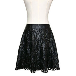 1. State NWT Black Faux Leather Floral Laser Cut A Line Mini Skirt Size Large